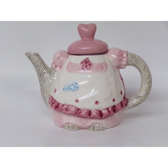 Vintage Cat Kitten Body Apron Ceramic Teapot Collectibles Kitchenware Heart Lid